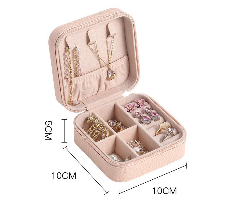 

Travel Organizer Jewelry Case Leather Storage Earrings Necklace Ring Jewelry Organizer Display Portable Mini Jewelry Storage Box розовый