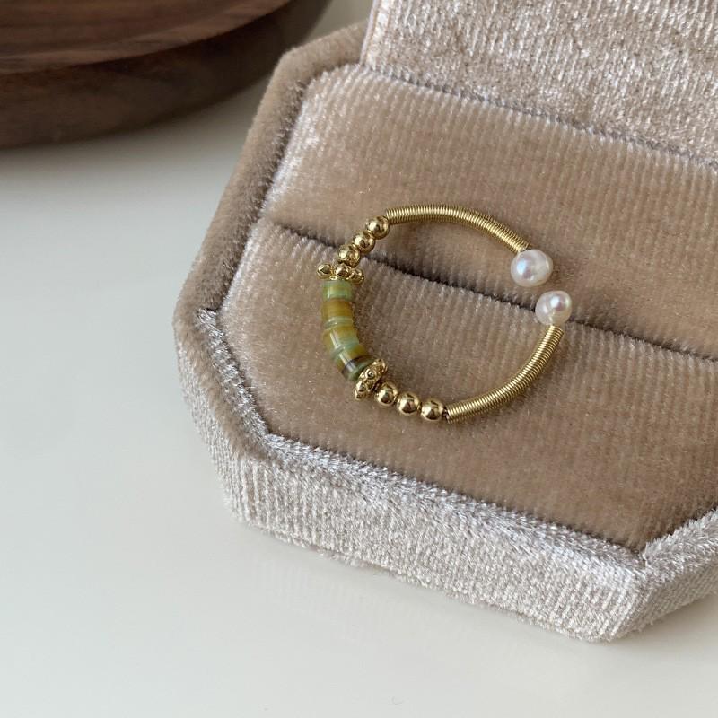 Women's Retro Industrial Gold-Plated 18k Ring with Brushed Finish and Diamond Inlays - Luxury, High-End Style