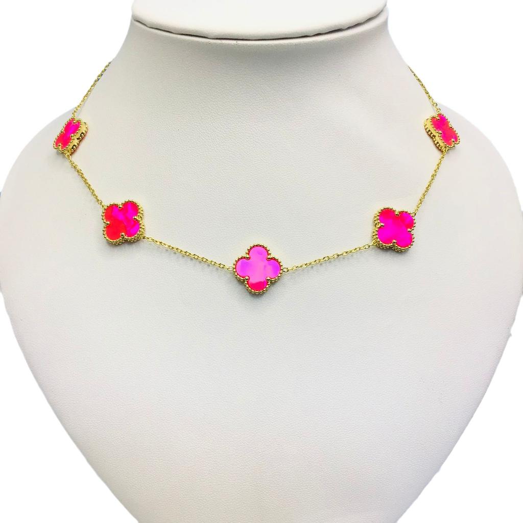 Titanium Steel 15Mm Clover 18K Five Flower Necklace Double Sided Lucky Four Leaf Clover Side Slotted Necklace