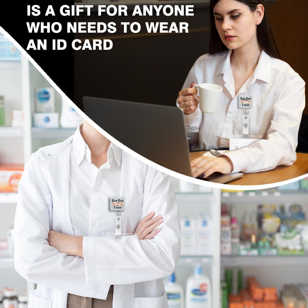 Boo Boo Crew Badge Reels Retractable Glitter with Clip, Funny Bandage Badge Holder for Pediatrics Nurse School Nurse Healthcare Medical Office