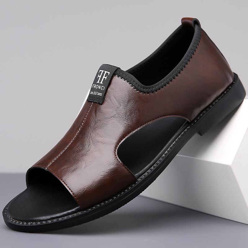 Sandály velkých velikostí pánské protiskluzové chladivé kožené boty prodyšné trendy s měkkou podrážkou pro řízení pánské boty