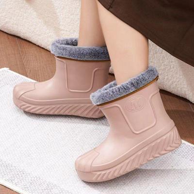 Damen Fleecegefütterte High-Top Wasserdichte Baumwollstiefel - Warm, Wasserdicht, Ideal für Regen, Schnee und Wascharbeiten