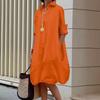 Vestido Camisa de Solapa para Mujer Yeezzi Primavera Verano Mangas Largas Holgado Color Sólido Casual Para Salir Oficina Vestidos Midi