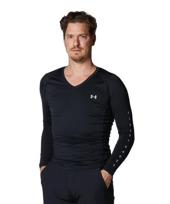 [Under Armor] Base Layer UA Heat Gear Fitted Long Sleeve V-Neck Shirt Men's Black Mod Gray MD