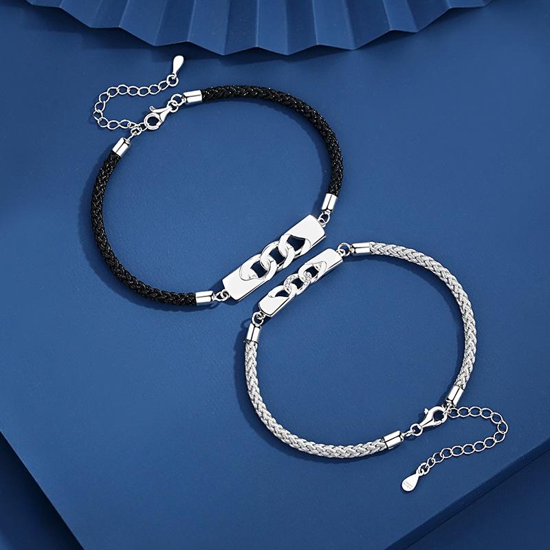 Original Couple Bracelet A Pair of Diamond-encrusted Korean Version Niche Design Cold Wind Woven Rope Versatile