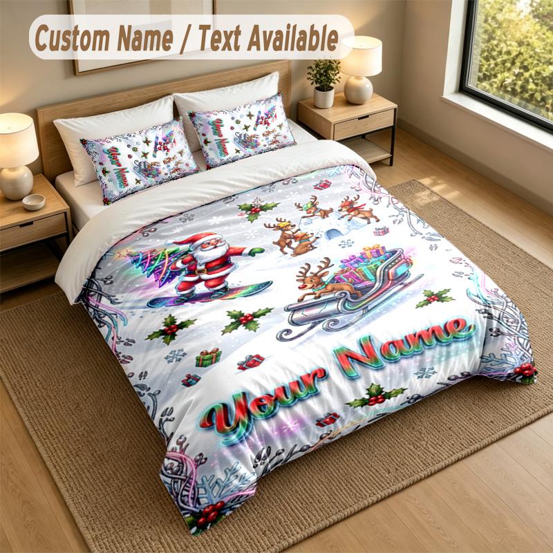 Christmas Theme Personalized 3Pcs Bedding Set Custom Text & Name 1 Sheet 2 Pillowcases Household Bedding 1pc