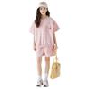 2025 Korean Style Girls' Tie-Dye Short Sleeve Pants Set - Fashionable Big Kid Sports Two-Piece Outfit