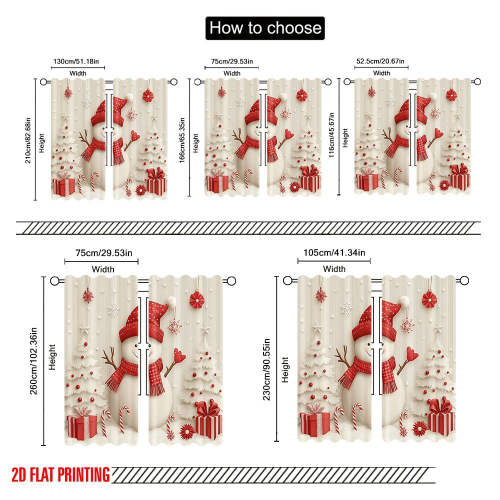 2pcs,2D Plane Printing Curtains Digital Printed Cute Snowman Christmas Trees Gifts Versatile Durable Polyester (without Rod)