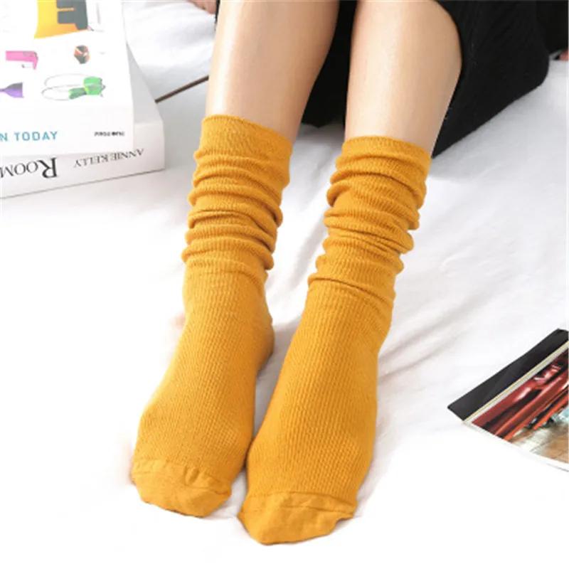 Japanese Korea High School Girls High Socks Loose Solid Colors Double Needles Knitting Cotton Long Socks Women