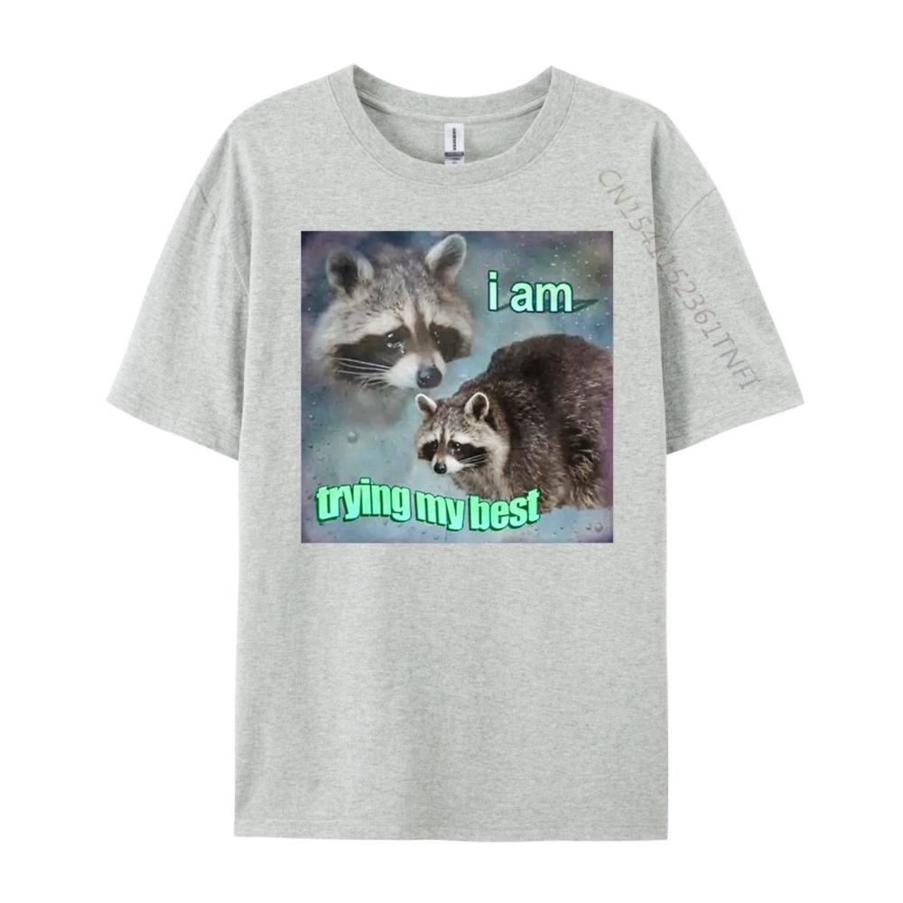 Raccoon I Am Trying My Best Sad Unisexs Korean Fashion Unisex Oversized T Shirt