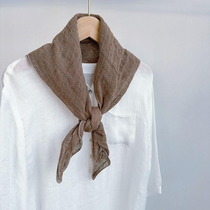 Retro Small Plaid Linen Square Scarf Literary And Versatile Women'S Summer Neck Protection Small Silk Scarf Scarf Accessories
