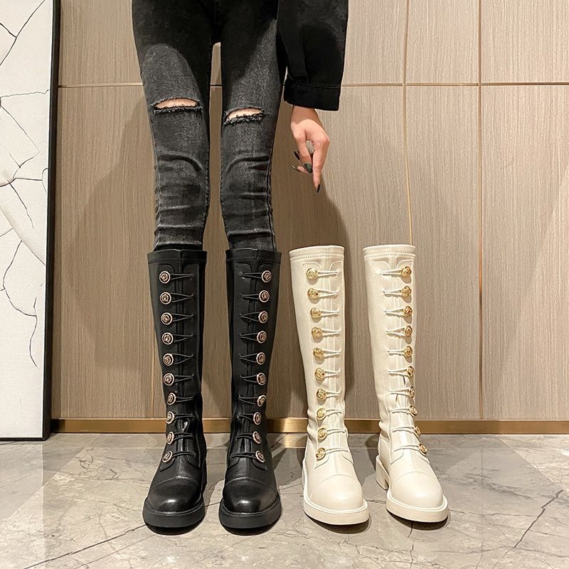 Xiaoxiangfeng but knee boots women's 2025 autumn and winter new thin Internet celebrity badge knight boots medium and high elastic boots