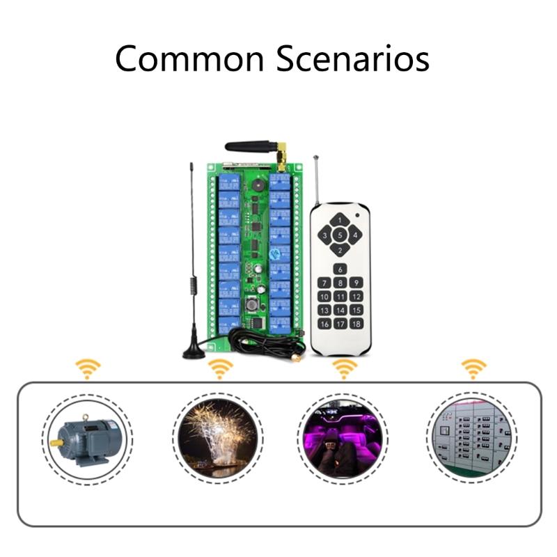 315Mhz/RF433Mhz Wireless Remote Control Switch DC 12V-36V Relay 18CH Receiver Controller and 18Button Transmitter