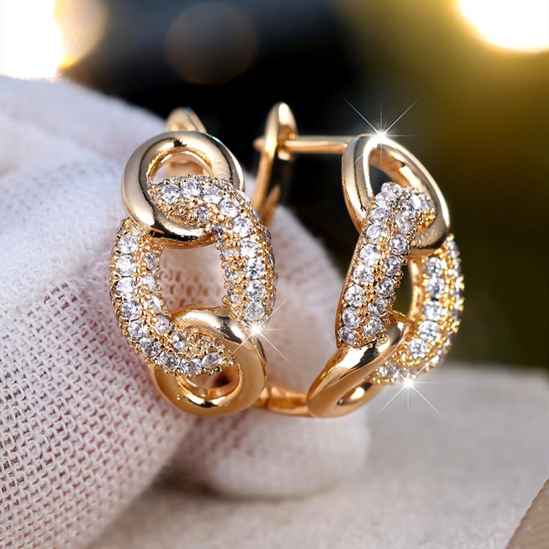 1 Pereche Cercei Căzuți Formă Infinită Zircon Alb pentru Femei Lux Culoare Aur Bijuterii Cadou pentru Nuntă