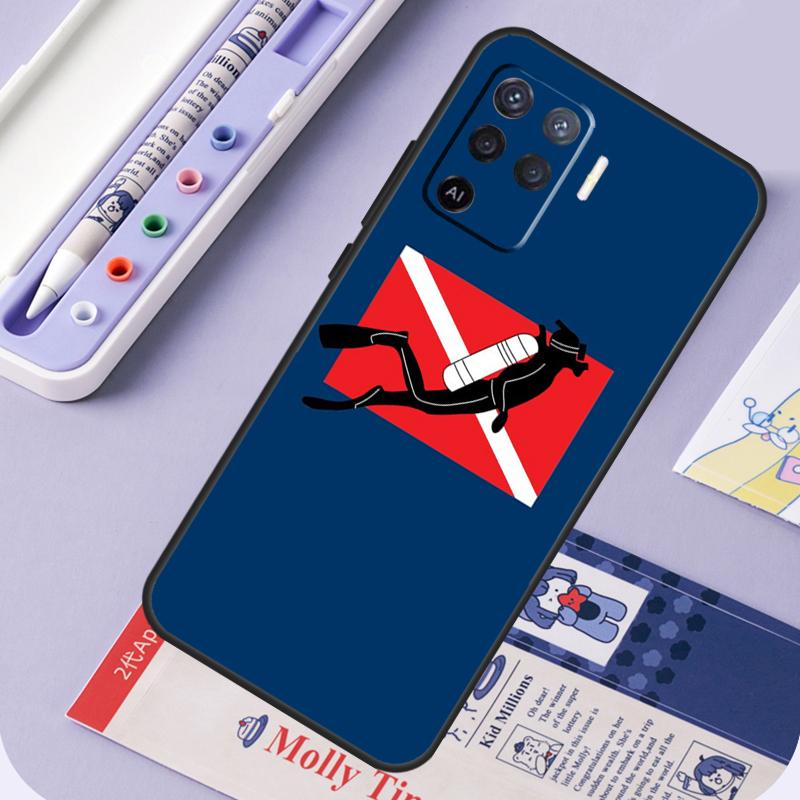 Diver Down Scuba Flag For Oppo A40 A60 A80 A94 A74 A54 A15 A18 A38 A58 A78 A98 A16 A76 A96 A57 A17 A77 A5 Pro Case