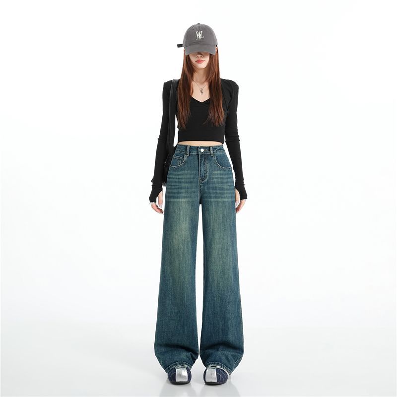 Spring Summer Tencel Cotton Stretch Classic All Match Narrow Wide Straight Denim Pants For Women Casual Pants Oversize Denim Trousers