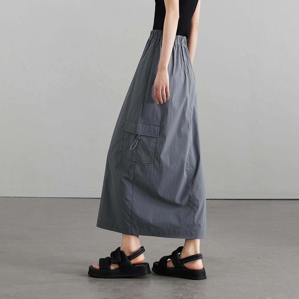 Design sense: Front slit drawstring workwear skirt, 2026 summer thin, fashionable, versatile, casual A-line skirt