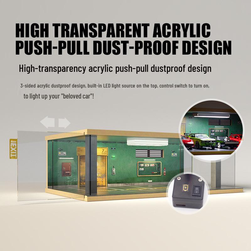 Wooden Car Model Garage with Lights - Cross-Border Simulation Dust Cover 1:32 Scene Ornaments.