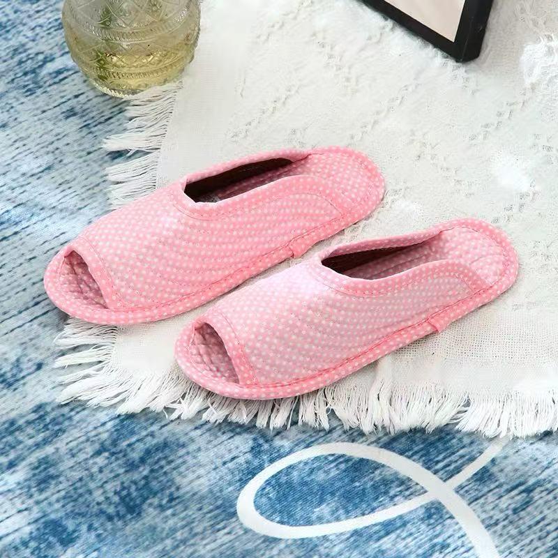 Atmungsaktive Baumwoll-Hausschuhe mit offenen Zehen, Stoffsohle und Krabbelmatte - Leise, Ganzjahres-Stil, Koreanisch