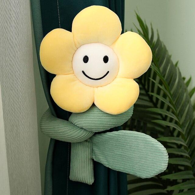 1 stk 95 cm solsikke plysjleker Kawaii Gardinknapp Plysjrom Dekorative planter Dukker Utstoppede Mykt Smil Blomster Multifunksjon