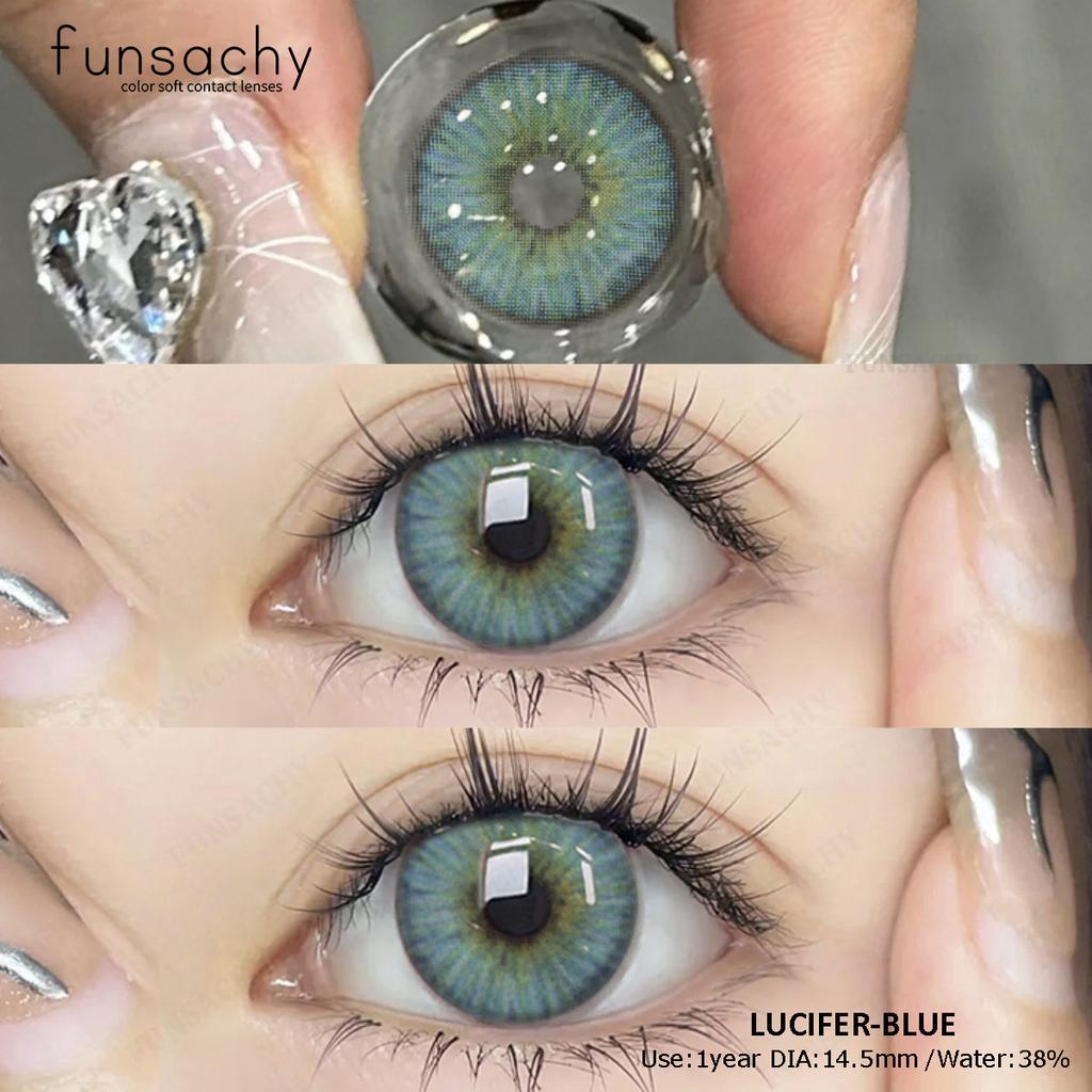 FUNSACHY 1 Paar koreanische farbige Kontaktlinsen für die Augen, modische Schüler, kosmetische natürliche Linsen, graue Linsen, weiche blaue Linsen, jährlich