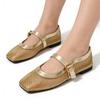 Goldene Netzhöhlen-Schuhe Damen Mary Jane Flachschuhe Leichtgewicht Frühling Sommer Kleid Party Schuhe Elegant Büro Dame Übergröße 43