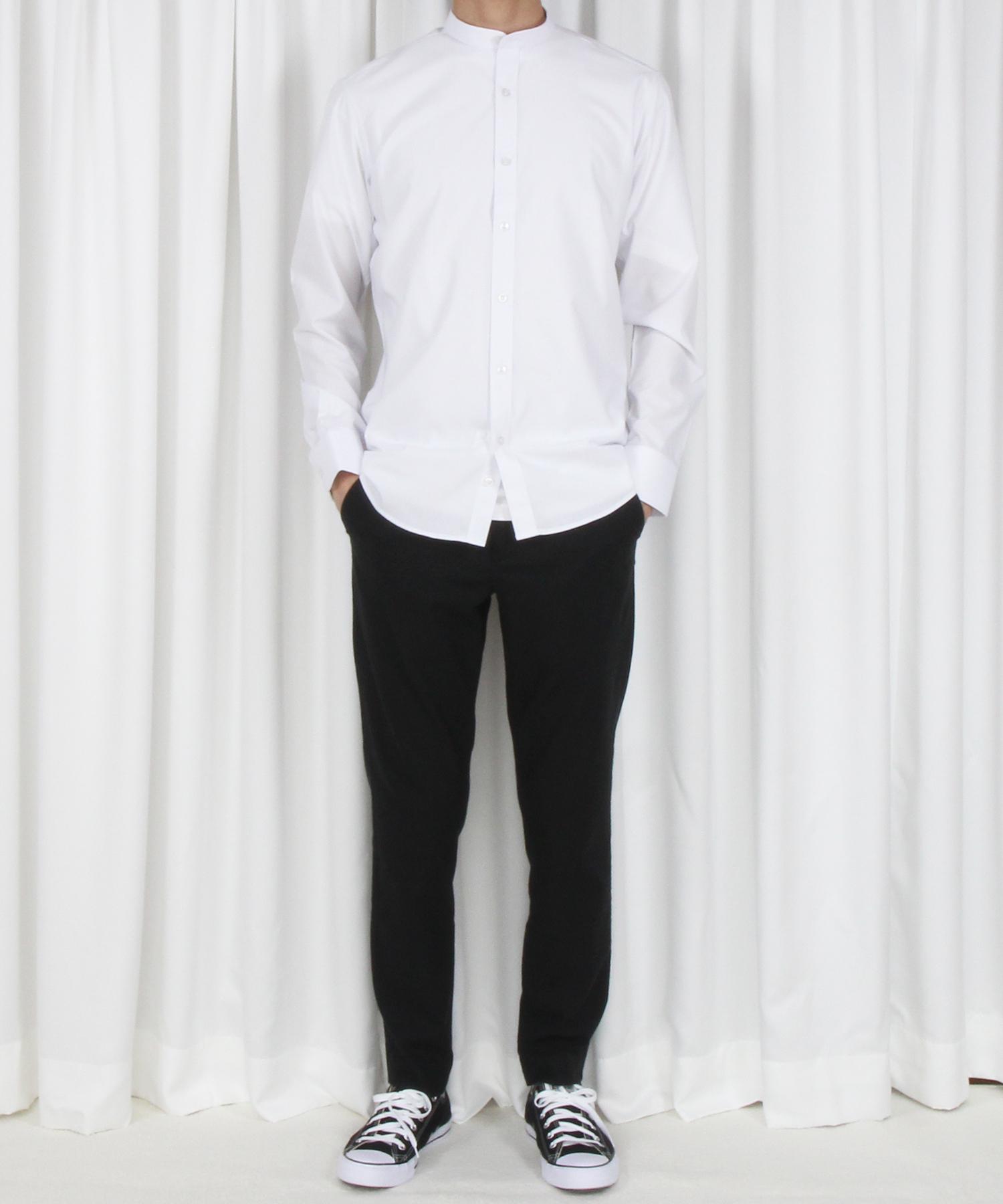 The Shirt Studio White Slim Fit Rayon Blend Mandarin Collar Solid Shirt 100