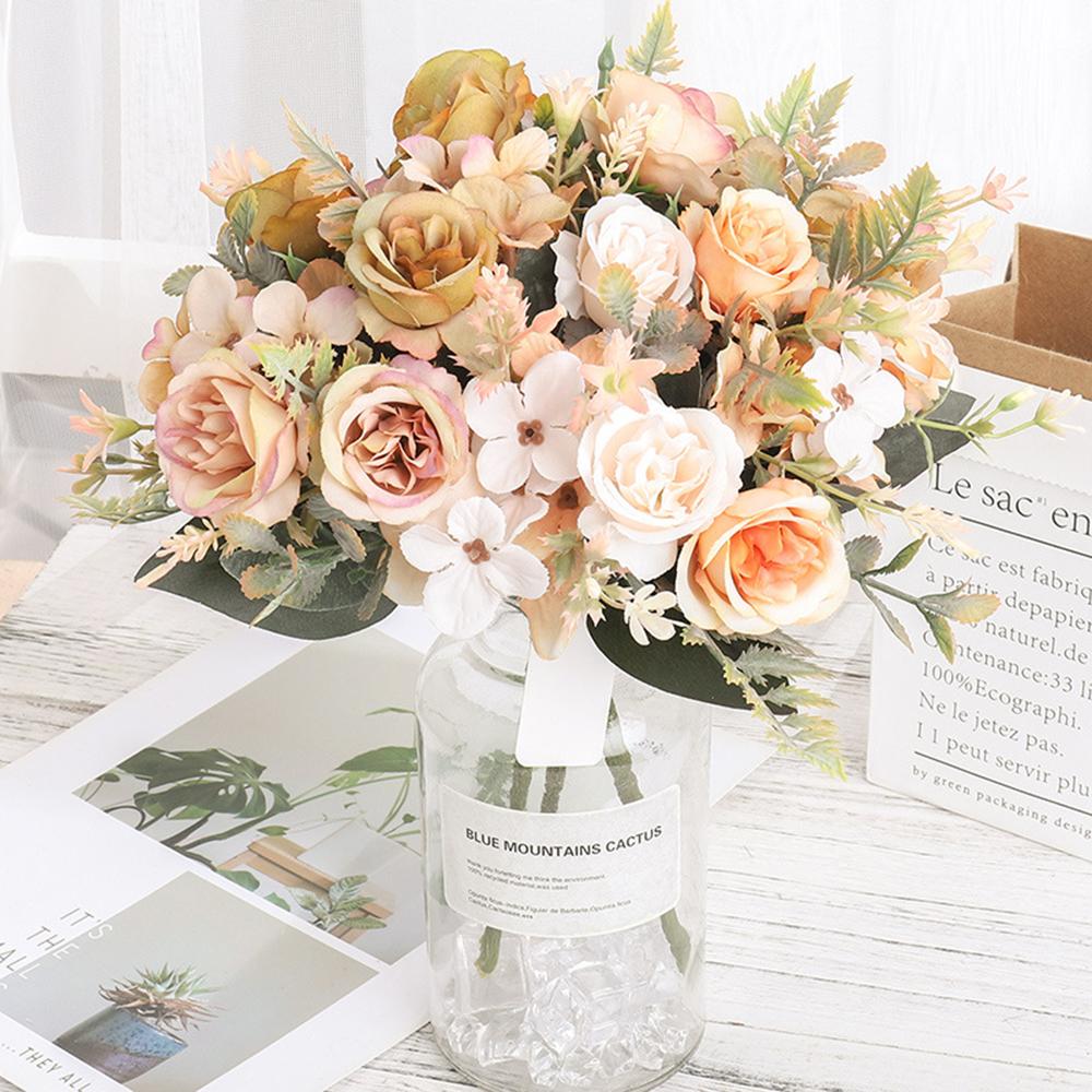 Home Decor Roses Autumn Artificial Flowers Silk Peony Hydrangea Big Bride Bouquet Wedding Home Party DIY Decoration Fake Flowers