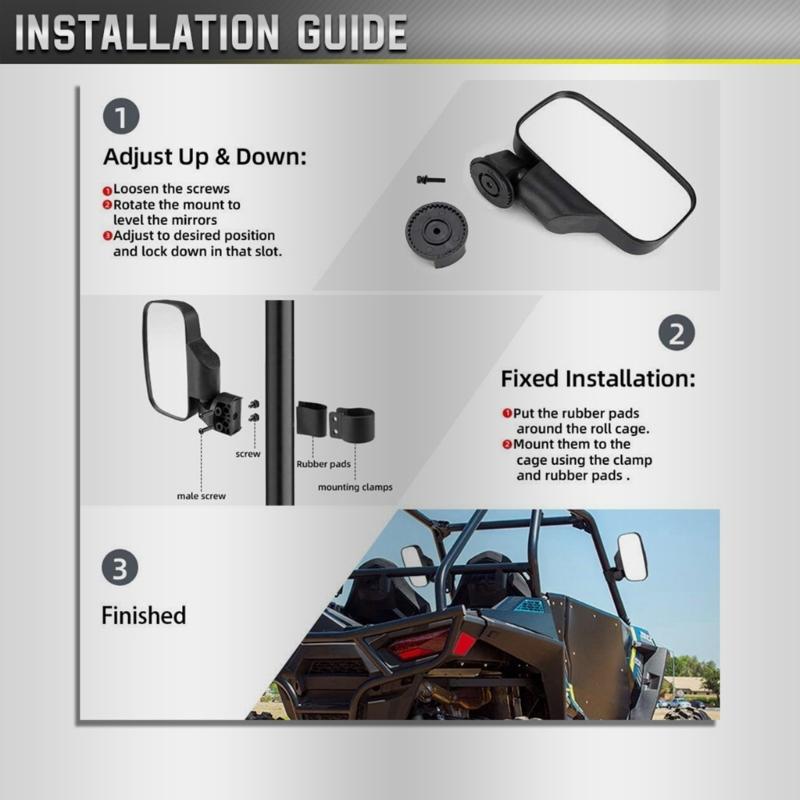 UTV Folding Side View Glass ImpactResistant Easily Install Universal Side View Glass for 1.6“-2“ Roll Bar Cage
