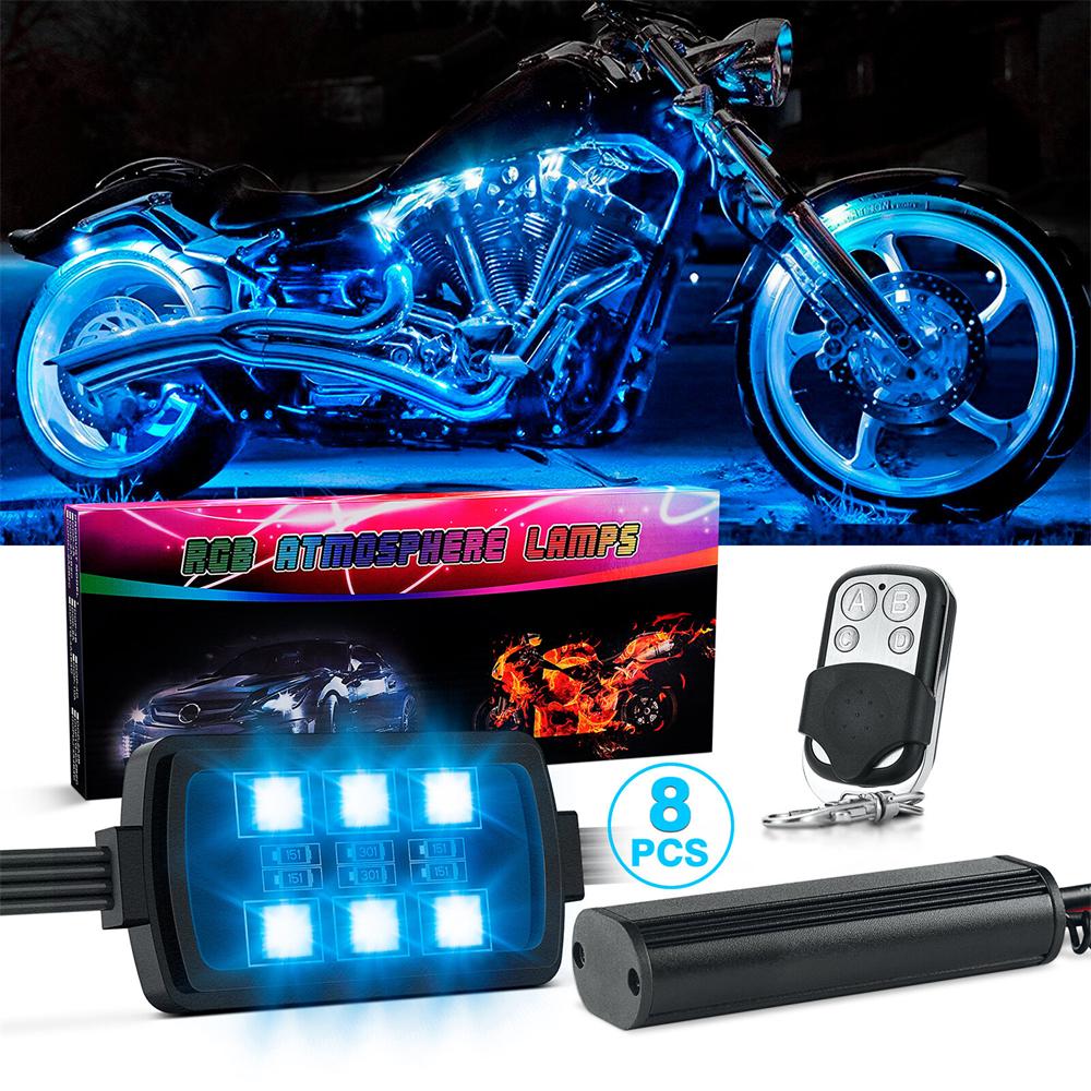 8 Stück Motorrad RGB LED Streifen Lichter Kit mit Bremslicht Funktion