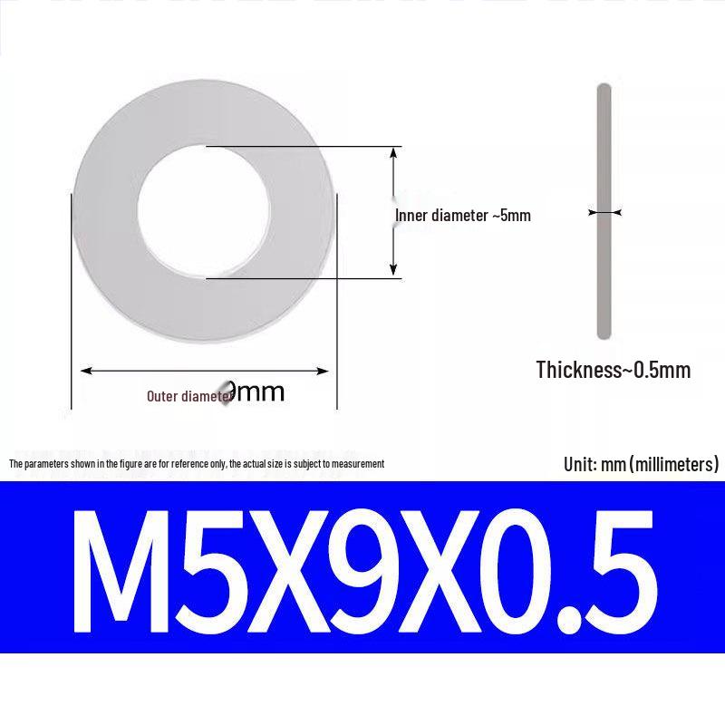 304 Stainless Steel Ultra-Thin Flat Washer, Thickness: 0.1/0.2/0.3/0.4/0.5 Mm, Sizes M1-M8