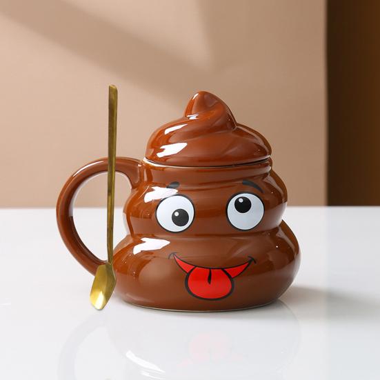Ceramic Poop Cup 500ml Creative Coffee Mug with Spoon Comfortable Grip Tea Mug Novelty Drinkware Gifts