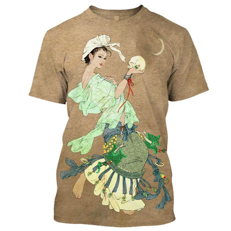 Japonská Geisha Samurai Pánské tričko s kulatým výstřihem Ležérní Topy s krátkým rukávem Pánské oblečení Letní Oversized Harajuku Streetwear