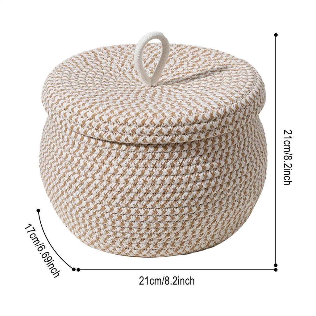 Cotton Ropes Storage Basket Round Woven Organizer Box With Lid Small Storage Organization For Toys Snacks Keys Towels