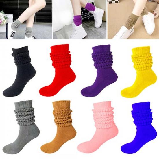 Slouch Socks Cotton Scrunch Knee High Extra Long and Heavy Socks Casual Solid^