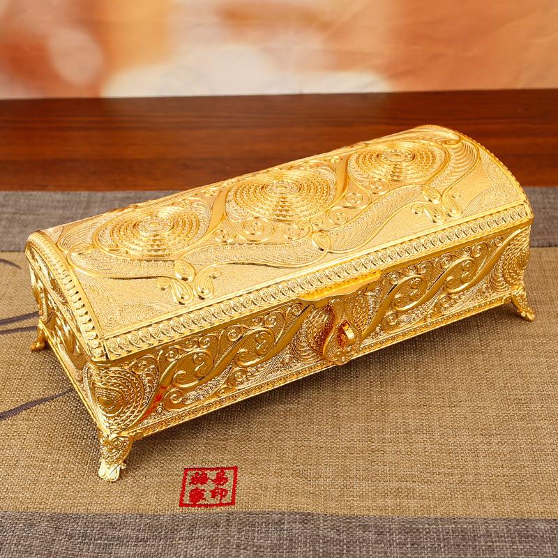 Vintage Jewelry Box Elegant Colorfast Alloy Rustproof Soft Velvet Lined Trinket Storage for Home Office Decor