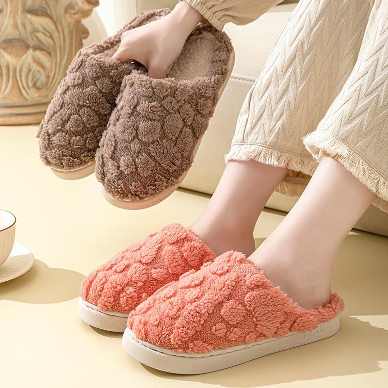 Plush cotton slippers women's autumn and winter men's home indoor warm thick-soled wear-resistant versatile couple confinement shoes