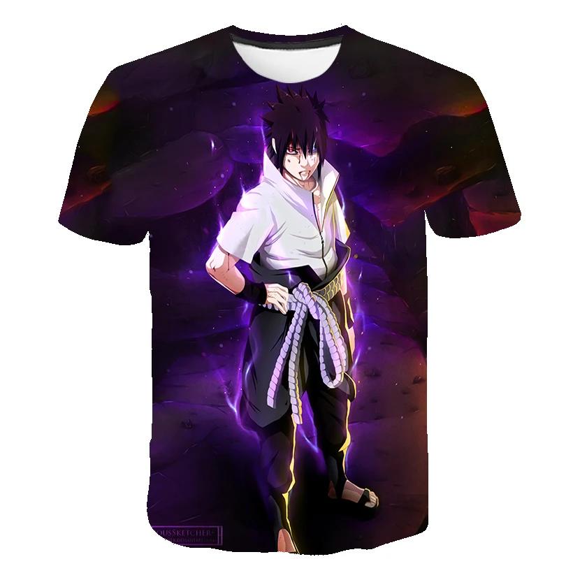 Summer Men's Japanese Anime Naruto 3D Printed T-shirt Children's Street Leisure Sports Large Top