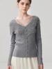 Autumn 2026 Women's Lace V-neck Cashmere Sweater - Elegant Slimming Knitwear