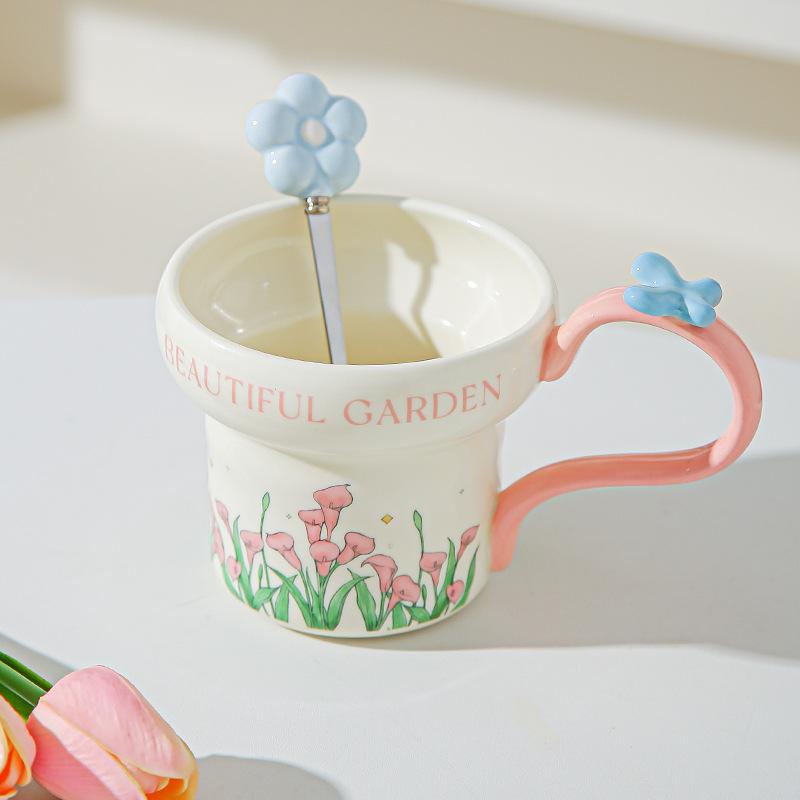 Classical flower ceramic mug household water cup breakfast cup girls coffee cup afternoon teacup girlfriend souvenir