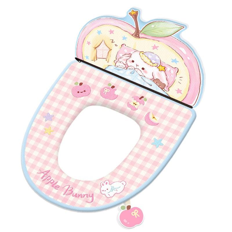 Soft Embroidered Dog Design Toilet Seat Cover With Backrest Ice Silk Waterproof Full Wrap Home Use