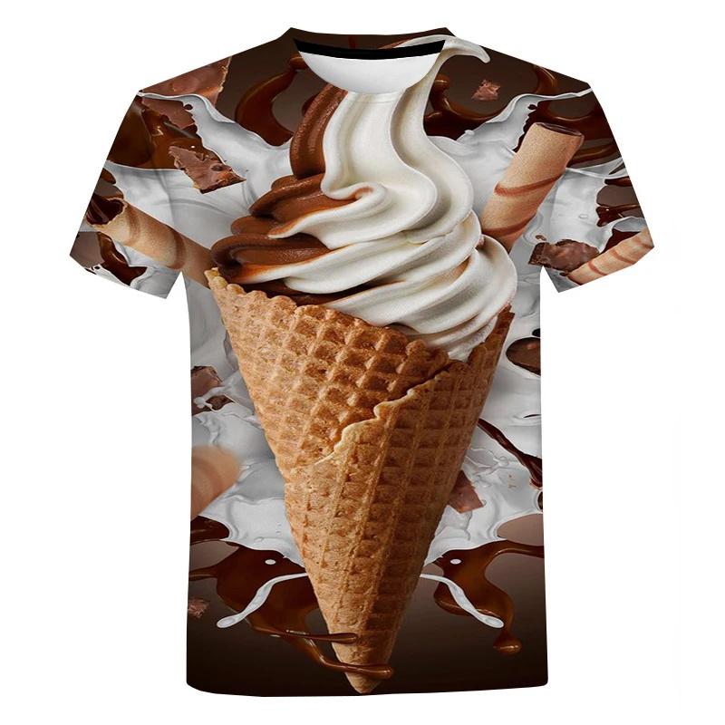 Sommer 3D Cremigeres Eis Gedrucktes T-Shirt Eistüte Grafik T-Shirts Für Männer Kinder Mode Lustige Kurzarm Kleidung
