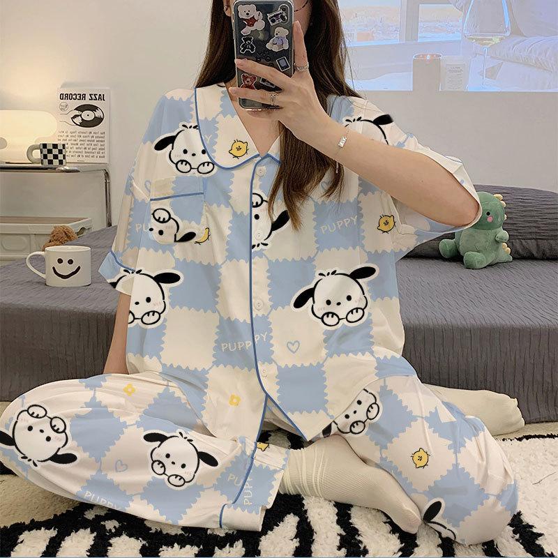 Cartoon cute Pacha dog pajamas women s autumn short-sleeved trousers spring and summer thin women s loungewear suit M