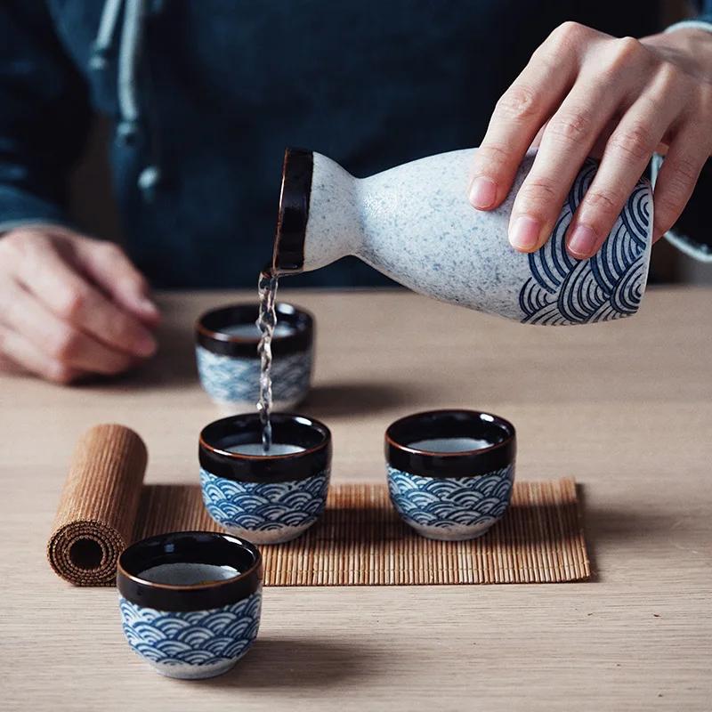 Japanese Traditional Ceramic Sake Set with Decanter and Cups Elegant Home Bar Ware for Housewarming Gift and Dining Table Decor