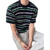 2024 Korean Striped Casual Loose-Fit Knit Crew Neck T-Shirt for Men