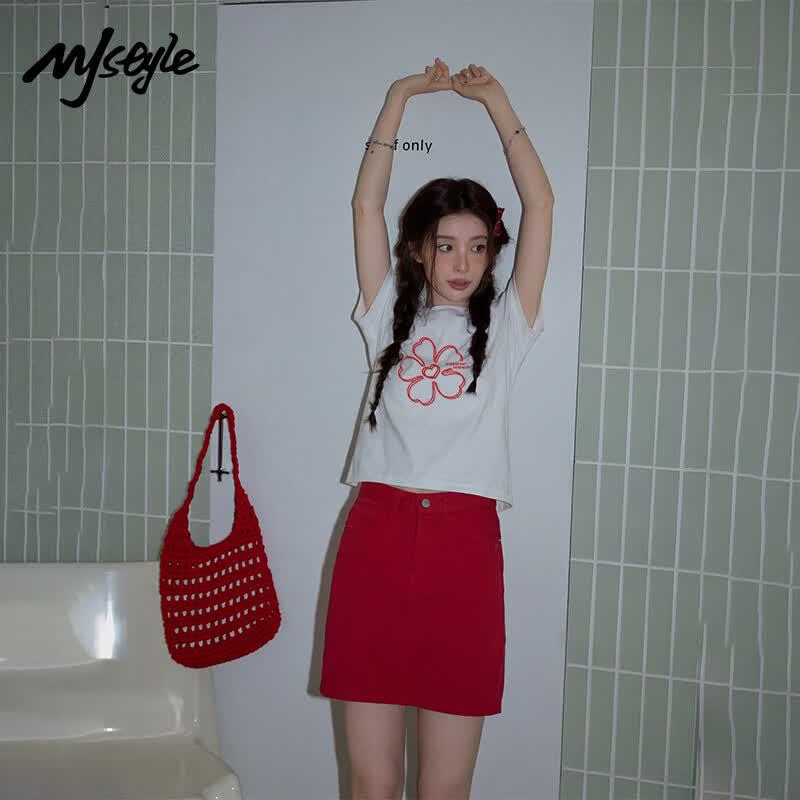 MJ STYLE Heart Line Flower Graphic T-Shirt XXL