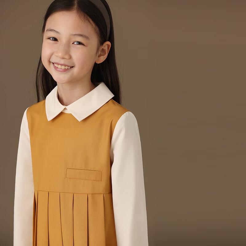 Hacikis Kids' Autumn Elegant Pleated Long-Sleeve Shirt Dress