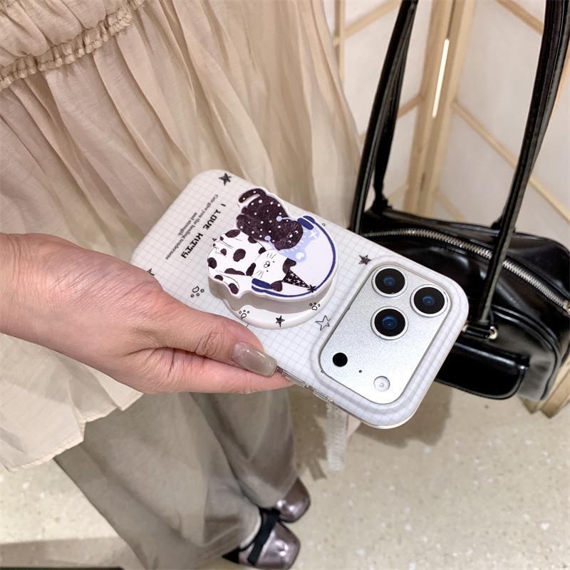 Korean Plaid Cat Headphones Magnetic iPhone Case for 17 Pro Max/16/15/14
