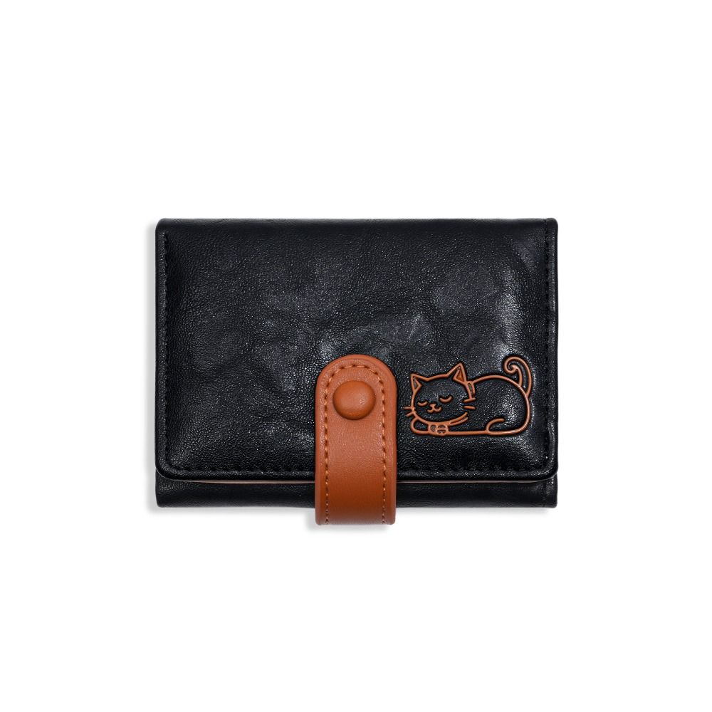 Portable Short Leather Purse PU Leather Three Fold Wallet Lovely Cat Printed Wallet Women