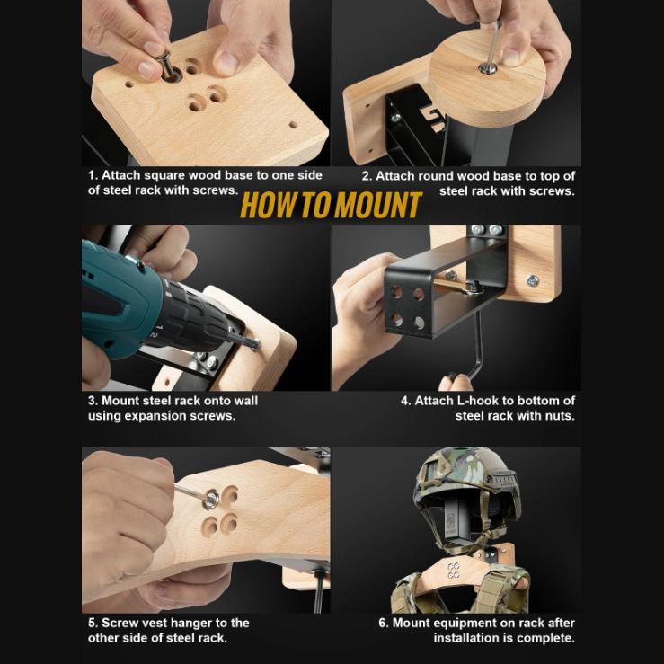 ONETIGRIS Wandhalterung für taktische Ausrüstung, Polizei-Ausrüstungsständer, Plattenträger-Aufhänger, Wand-Organizer für Motorrad-Fußball-Fahrradausrüstung